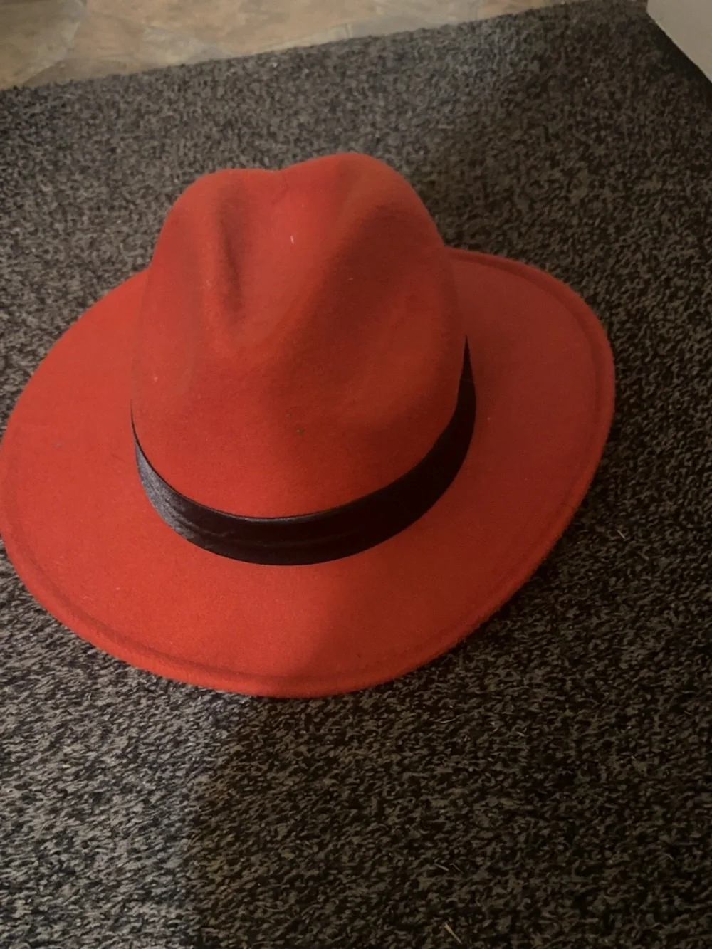Women's Red Wide-Brim Felt Fedora with Black Band